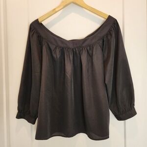 Maeve by Anthropologie Top Women Medium Black Silky Poet Blouse 3/4 Sleeve Boho‎